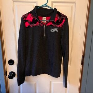 PINK Victoria's Secret Gray and Pink Sweater floral classic fit 1/4 zip casual M